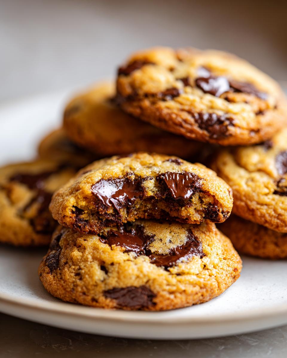 Close-up of easy homemade desserts chocolate chip cookies with melted chocolate chunks