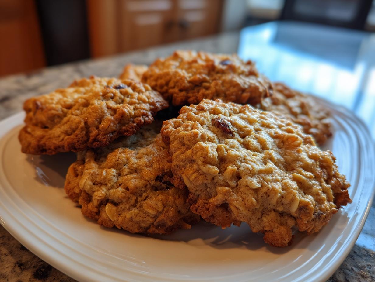 Close-up of oatmeal cookies on a white plate representing healthy dessert ideas