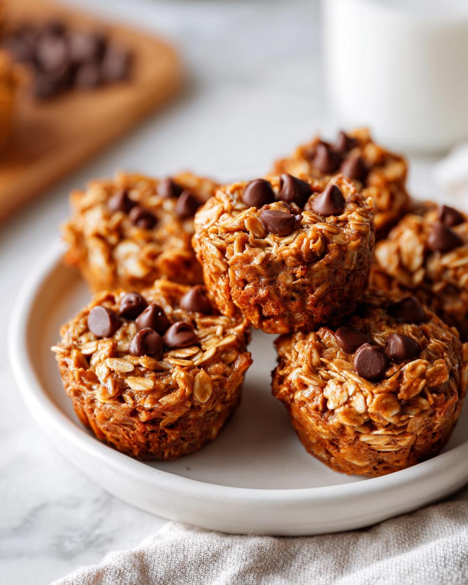 Plate of oatmeal chocolate chip muffins, a kid friendly sweet snacks option.