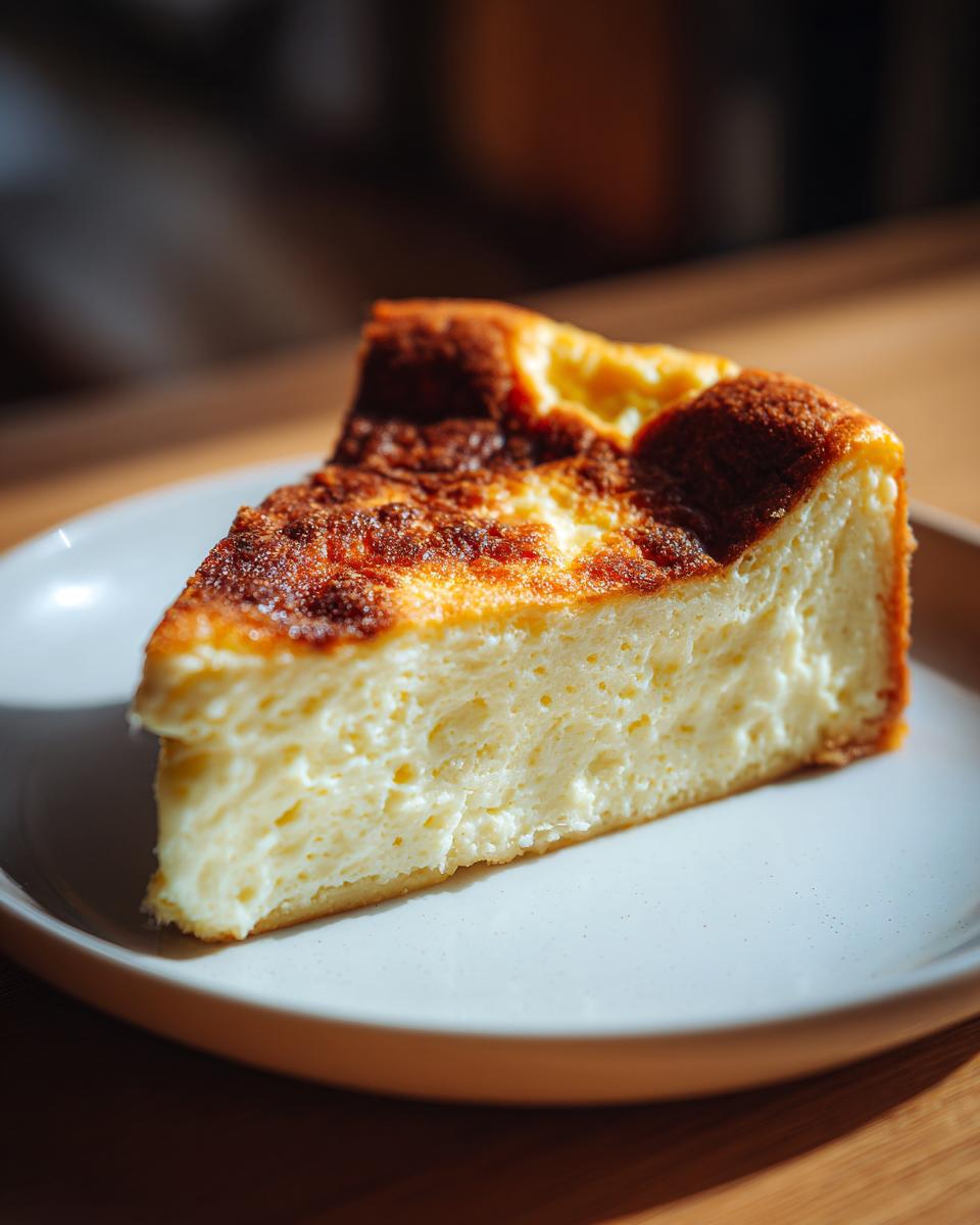 Close-up of a slice of simple homemade dessert cheesecake on a white plate