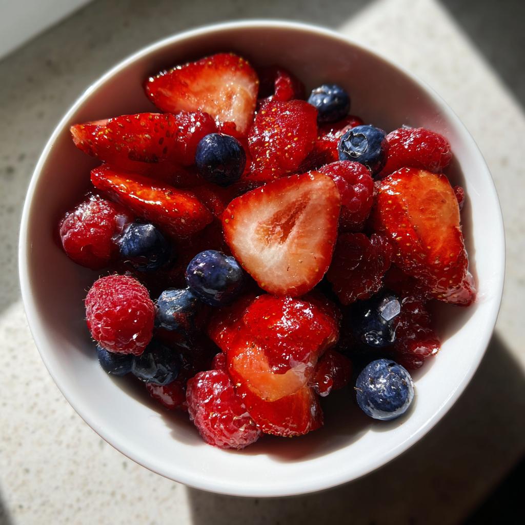 Bowl filled with fresh strawberries, blueberries, and raspberries as spring berry sweet treats