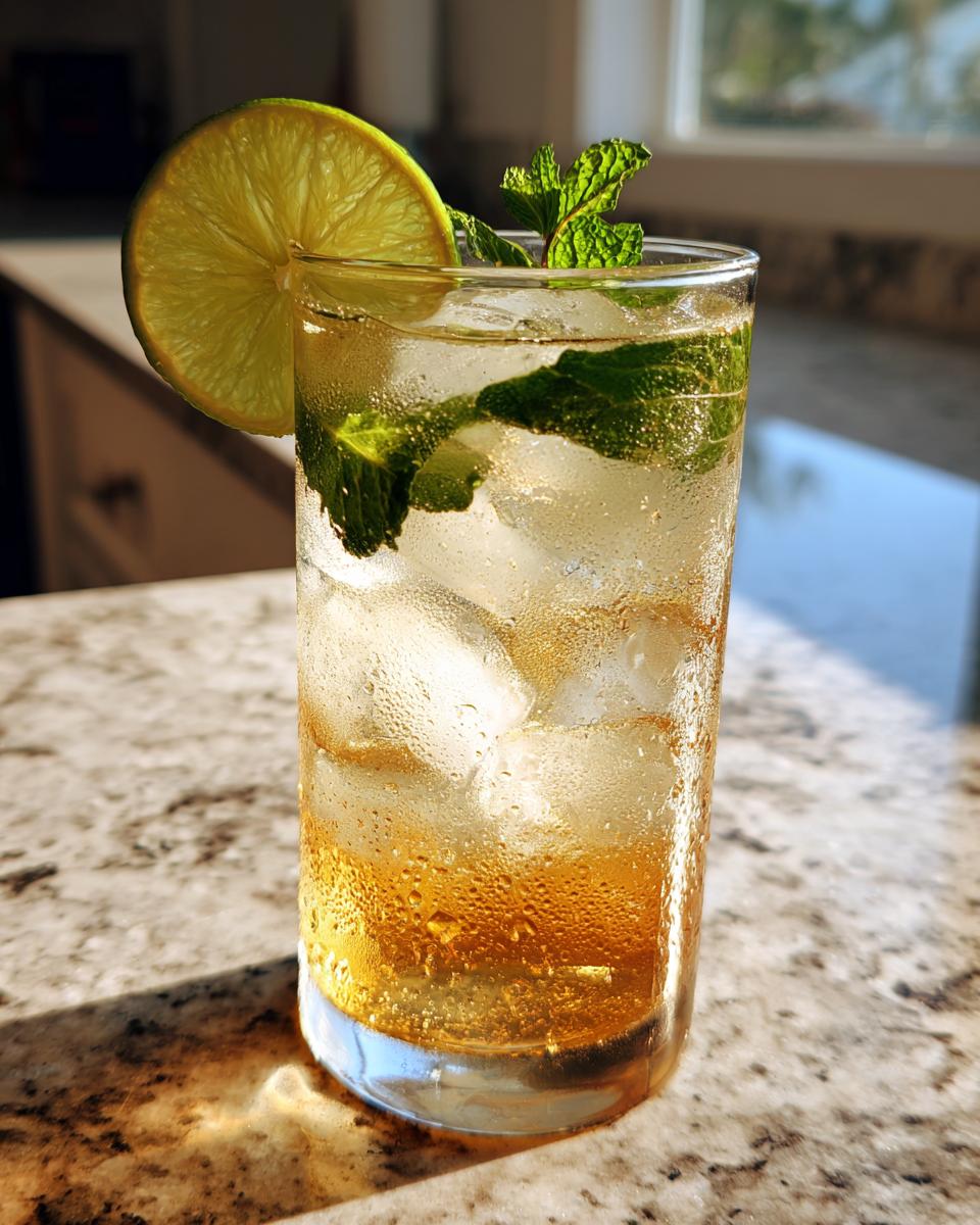 Glass of summer mocktails with ice, mint leaves, and lime slice on rim